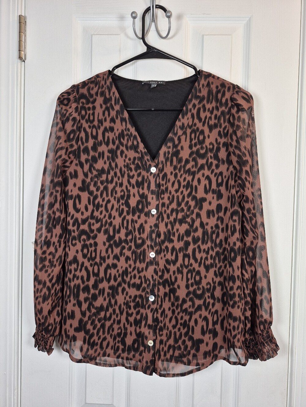 West Kei Sheer Leopard Blouse XS Quiet Luxury 90s Minimalist Power Top